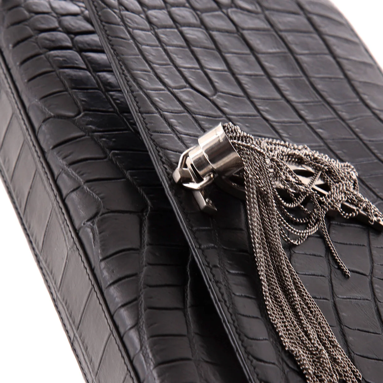 Classic Monogram Tassel Crossbody Bag Crocodile Embossed Leather Medium - Deep Luxury