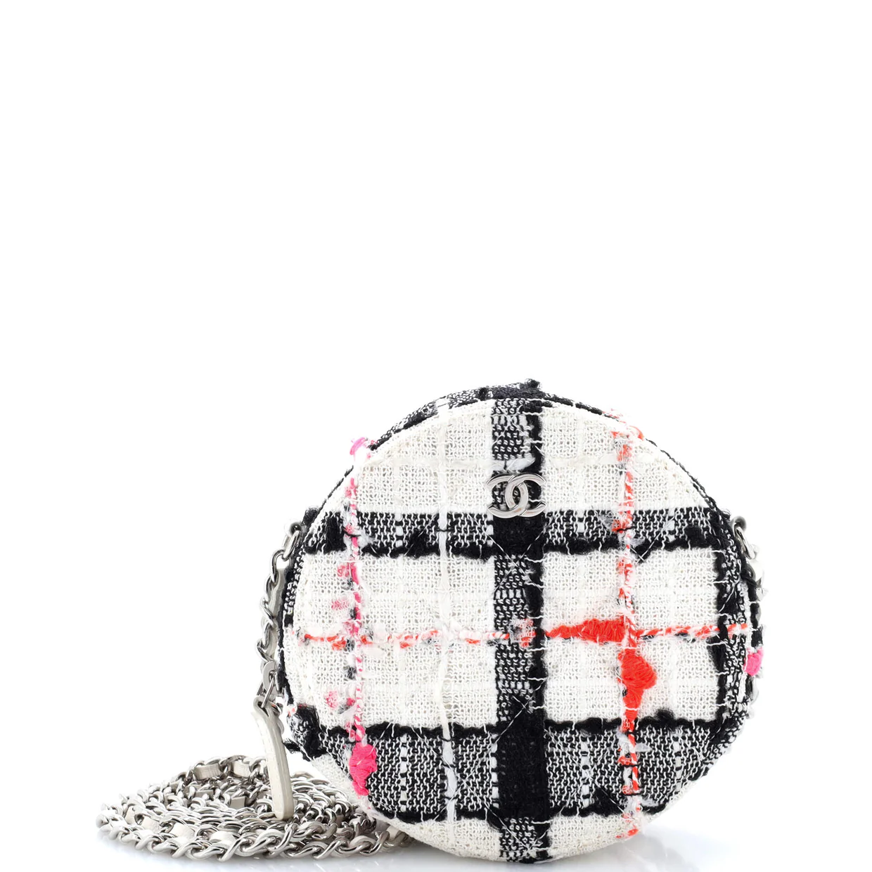 Round Clutch with Chain Quilted Tweed Mini - Deep Luxury