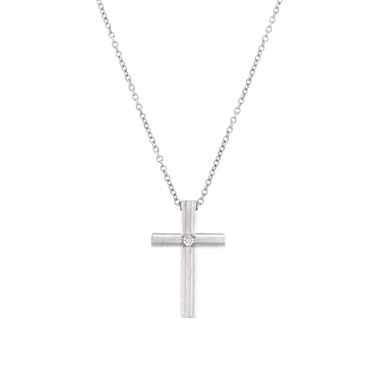 Cross Pendant Necklace 18K White Gold with Diamond - Deep Luxury