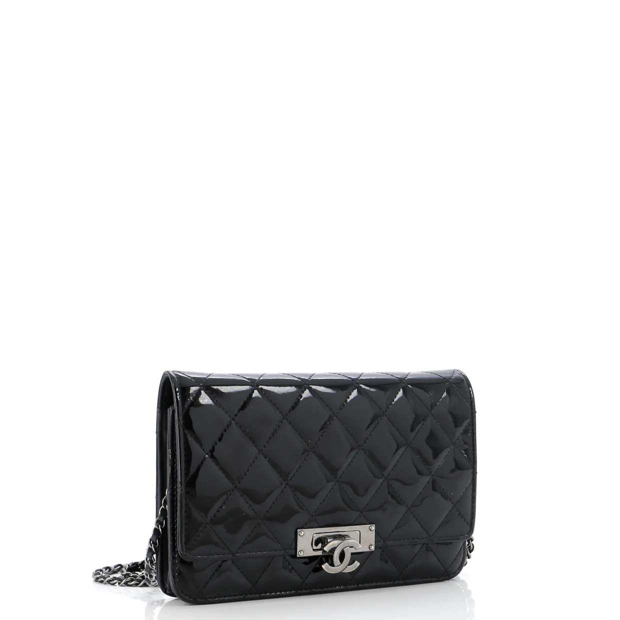 Golden Class Wallet on Chain Quilted Patent - Deep Luxury