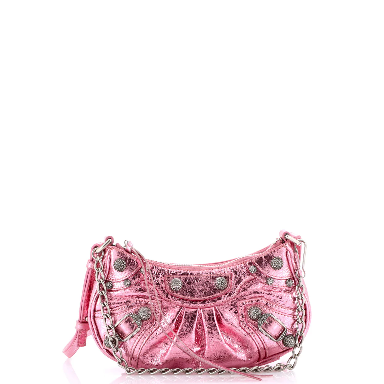 Le Cagole Giant Studs Shoulder Bag Leather with Crystals Mini - Deep Luxury