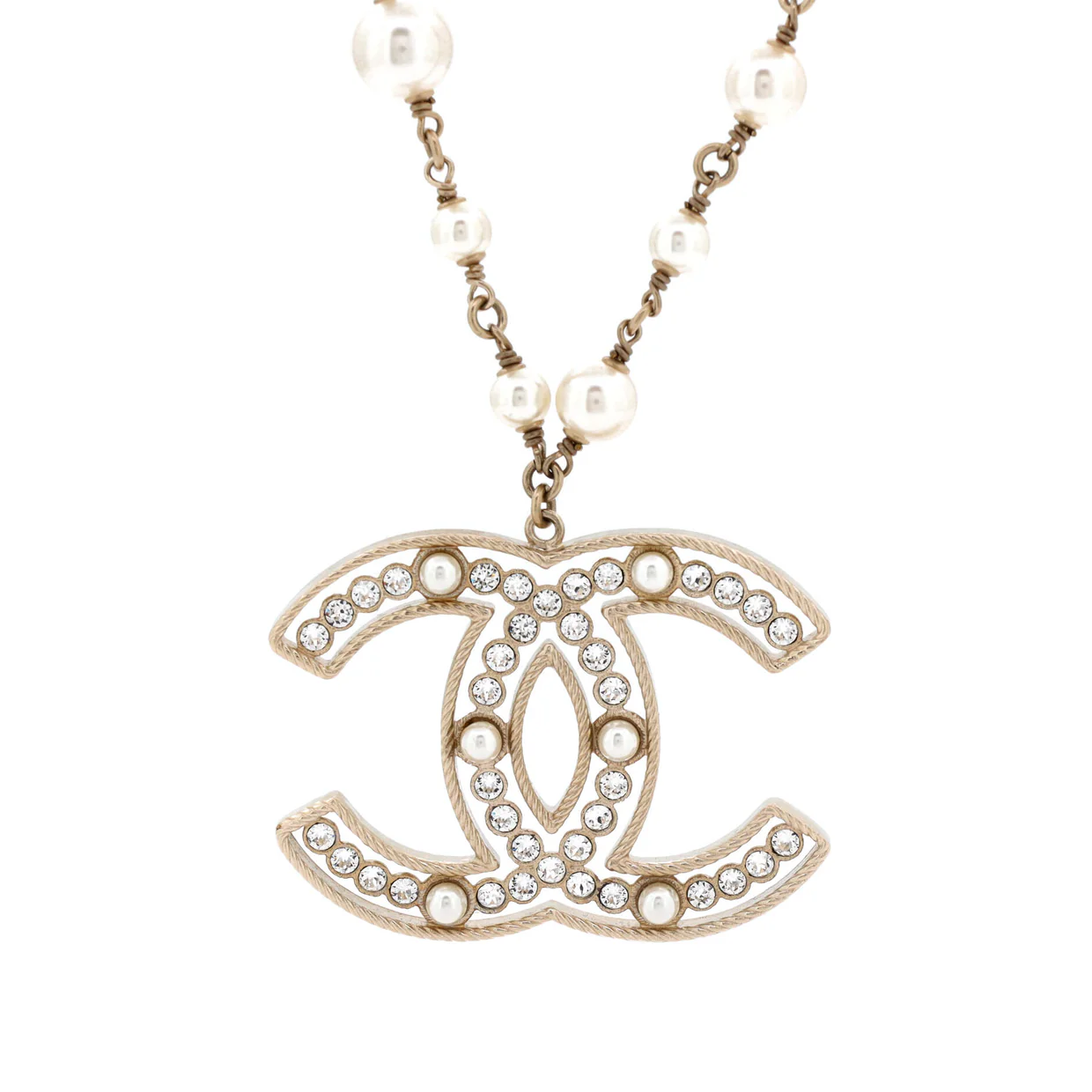 CC Baguette Cross Pendant Necklace Metal with Crystals and Faux Pearls - Deep Luxury