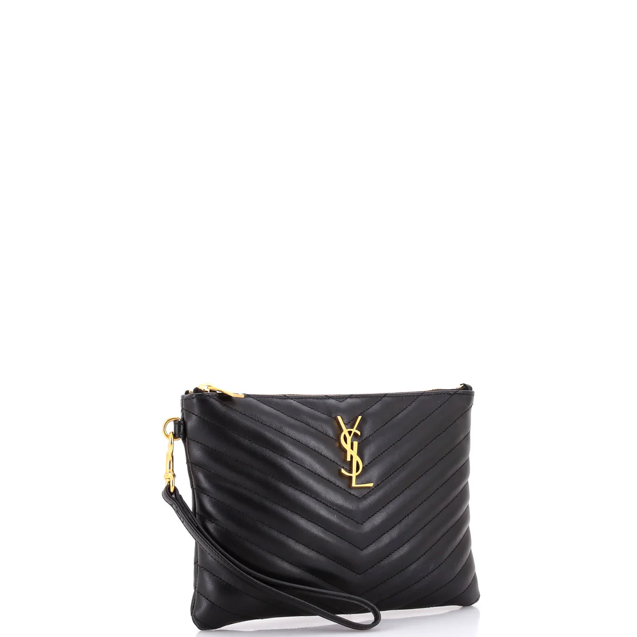 Classic Monogram Wristlet Pouch Matelasse Chevron Leather Small - Deep Luxury