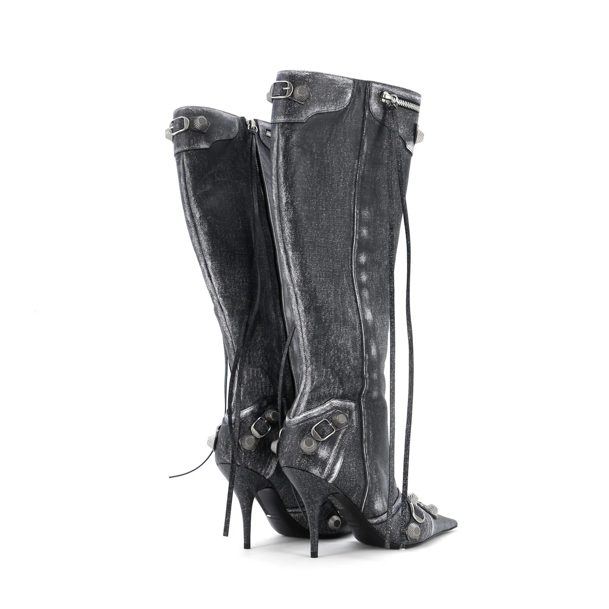 Women's Cagole Knee High Boots Printed Studded Leather 90 - Deep Luxury