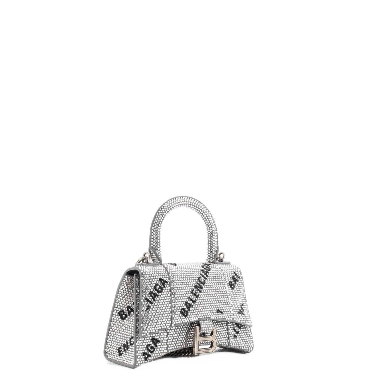 Hourglass Top Handle Bag Suede and Allover Logo Crystals XS - Deep Luxury