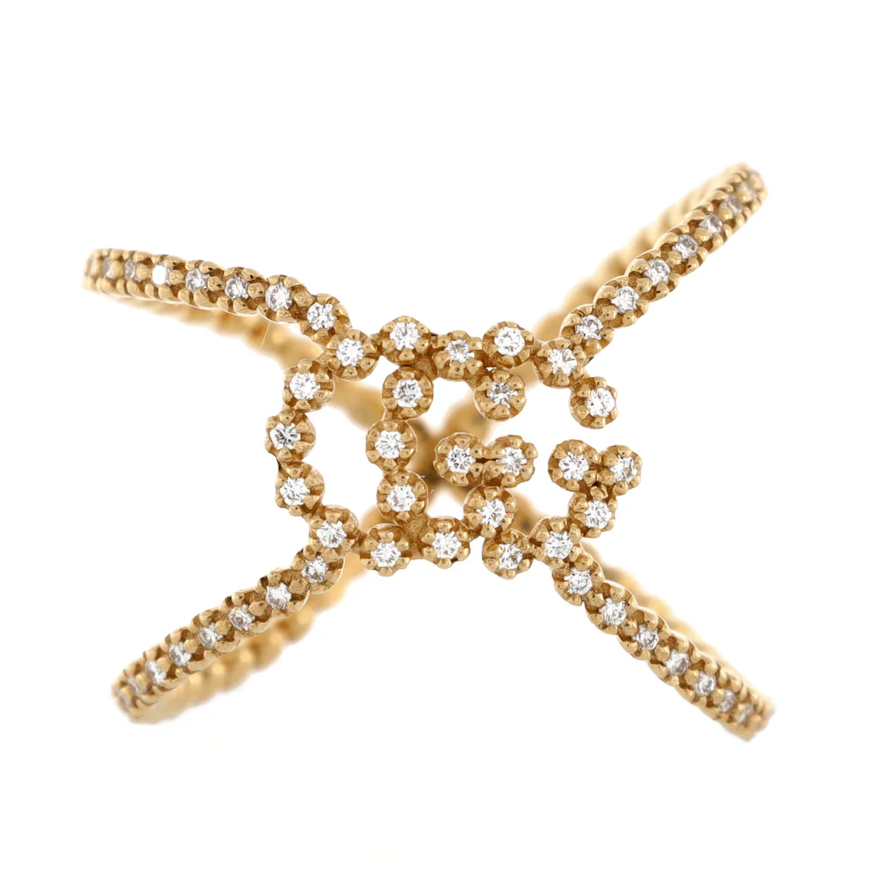 GG Running Cross Ring 18K Yellow Gold and Pave Diamonds - Deep Luxury