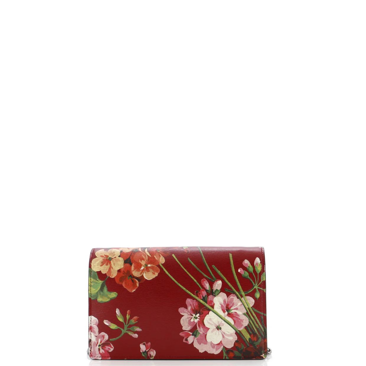 Chain Wallet Blooms Print Leather - Deep Luxury
