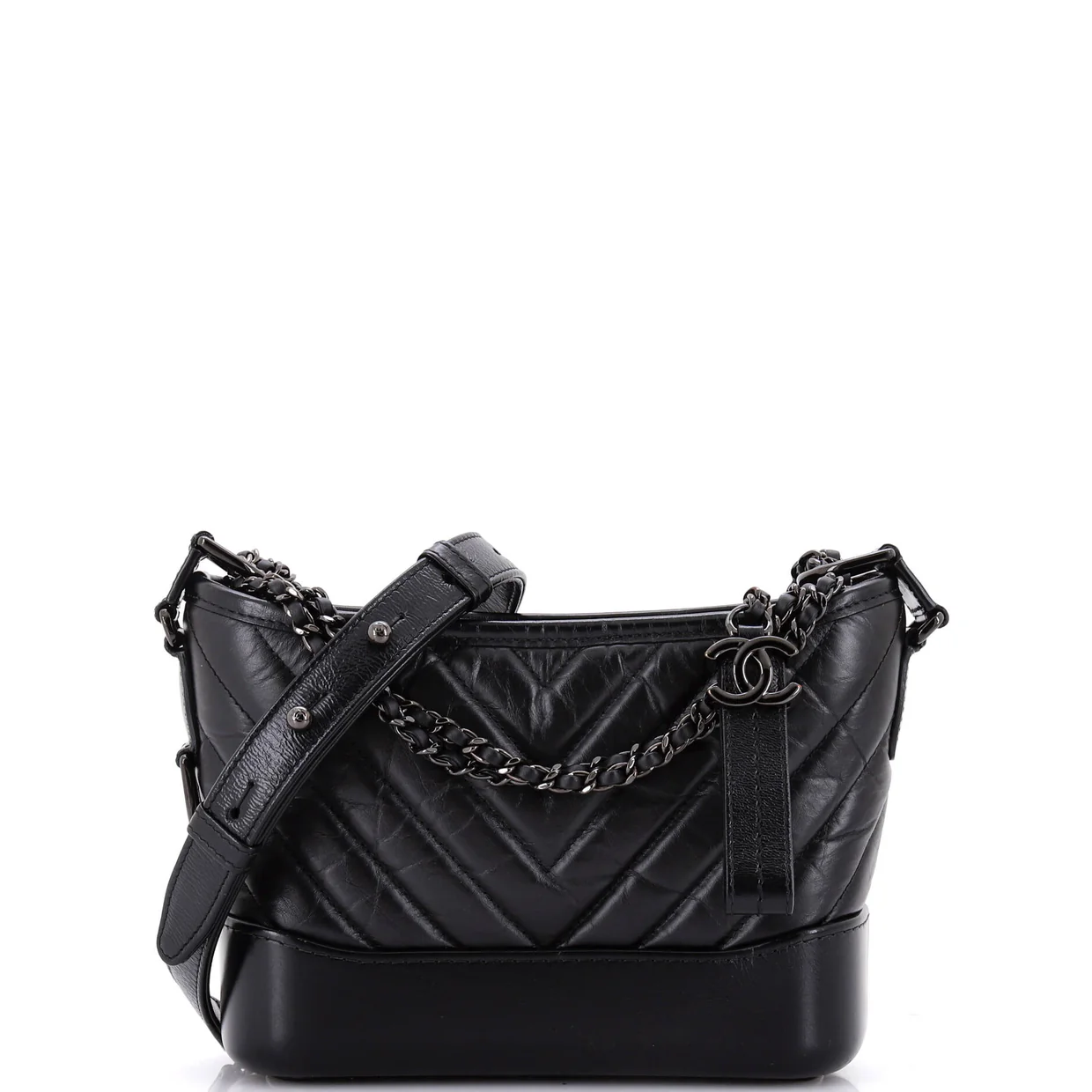 So Black Gabrielle Hobo Chevron Aged Calfskin Small - Deep Luxury