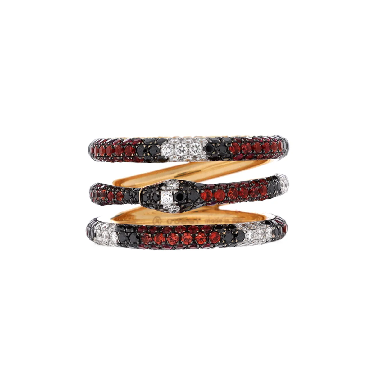 Ouroboros Snake 3 Row Ring 18K Yellow Gold with Diamonds, Topaz and Sapphire - Deep Luxury