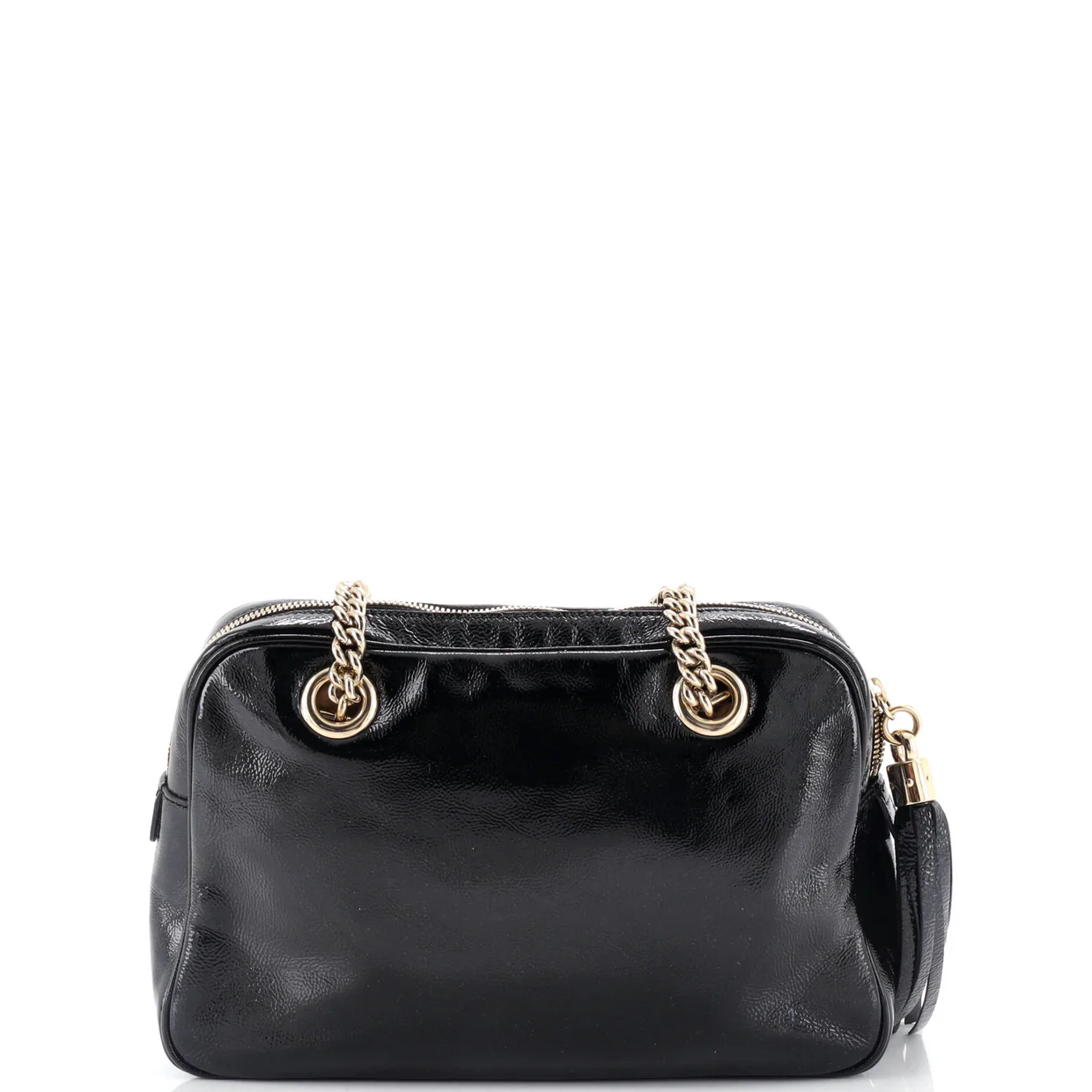 Soho Chain Zip Shoulder Bag Patent Small - Deep Luxury