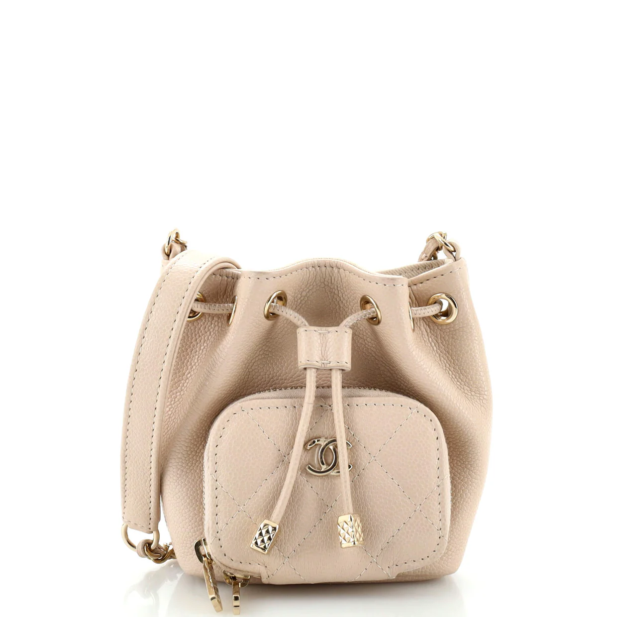 Business Affinity Drawstring Bucket Bag Quilted Caviar Mini - Deep Luxury