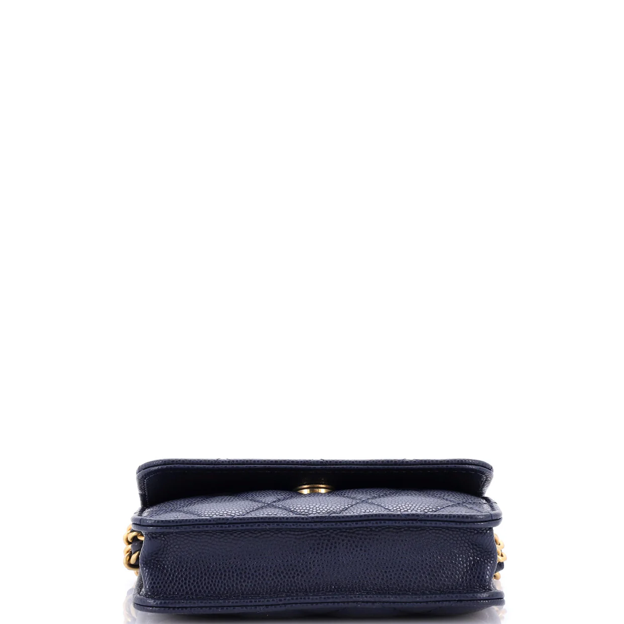 Twist Your Buttons Flap Coin Purse with Chain Quilted Shiny Caviar - Deep Luxury