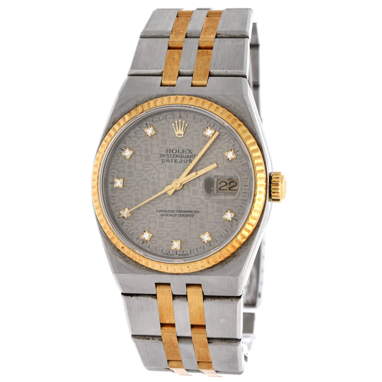 Oysterquartz Datejust Watch Stainless Steel and Yellow Gold with Diamond Markers 36 - Deep Luxury