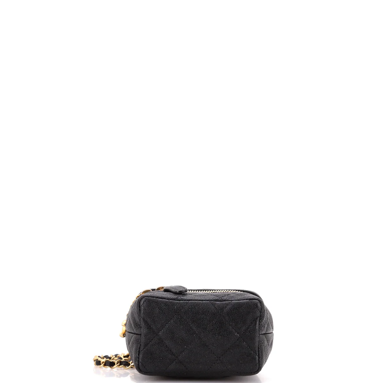 Top Handle Zip Around Vanity Case with Chain Quilted Caviar Mini - Deep Luxury
