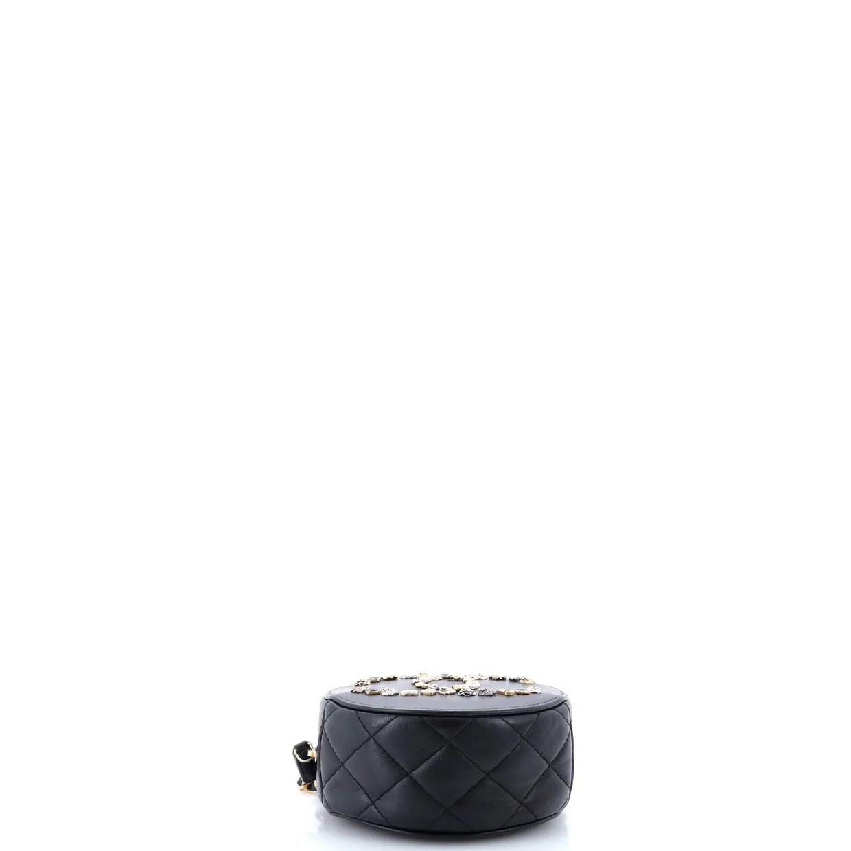 Lucky Charms Round Clutch With Chain Embellished Lambskin - Deep Luxury