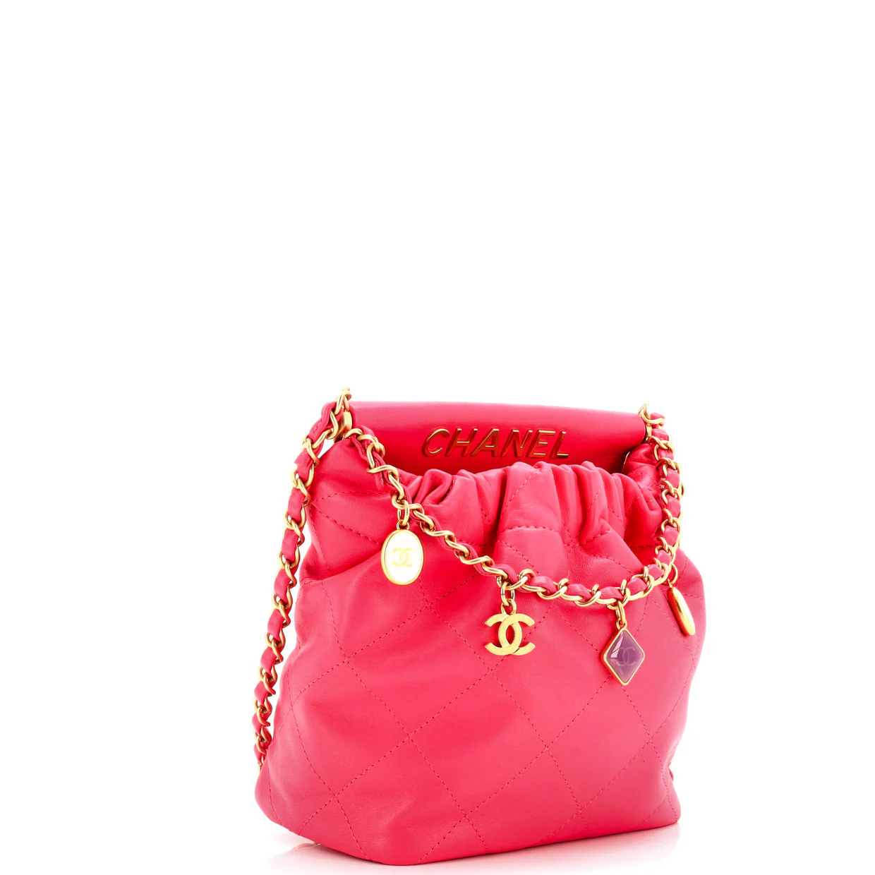 Resin Charms Chain Bucket Bag Quilted Lambskin Small - Deep Luxury