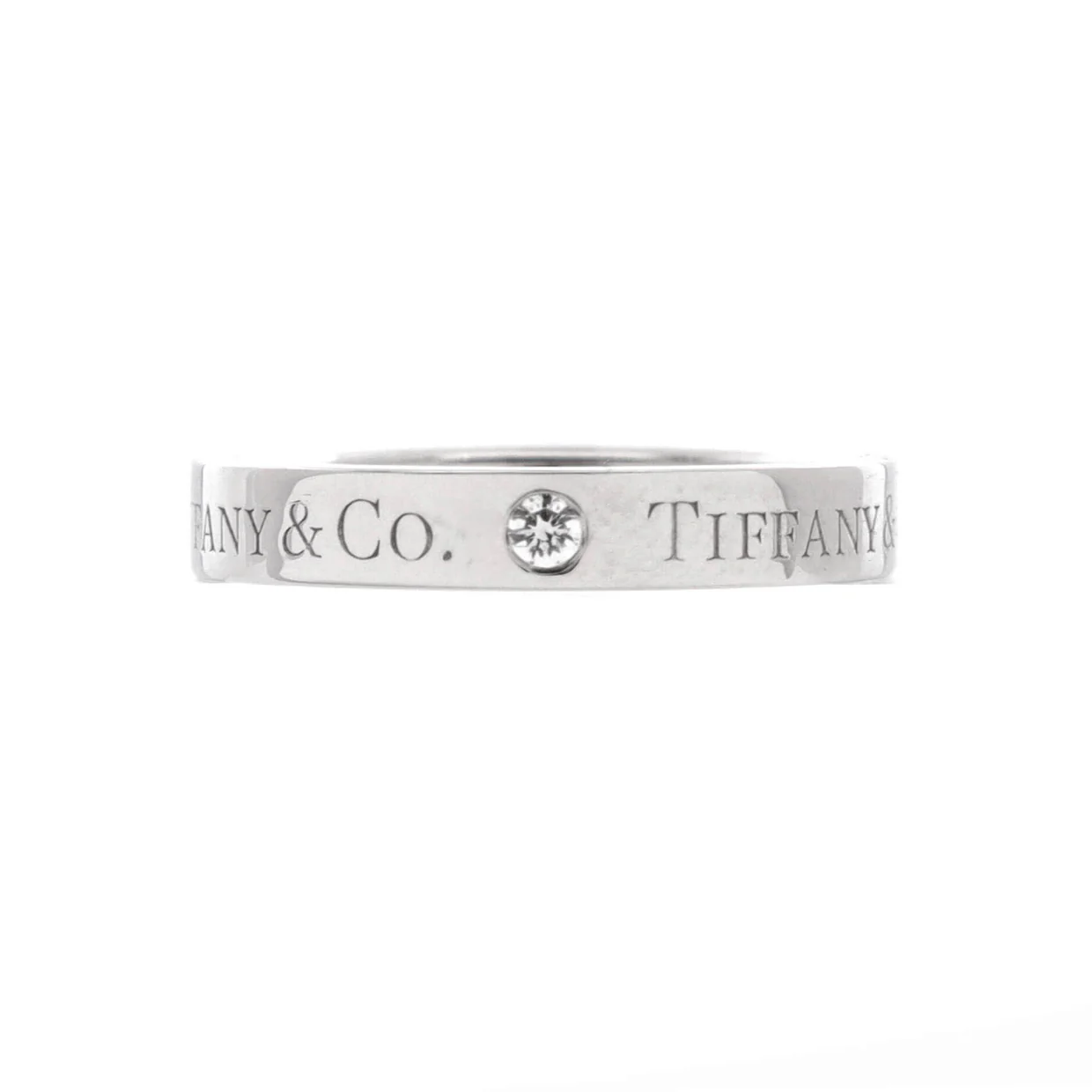 Logo Band Ring Platinum and Diamonds 4mm - Deep Luxury