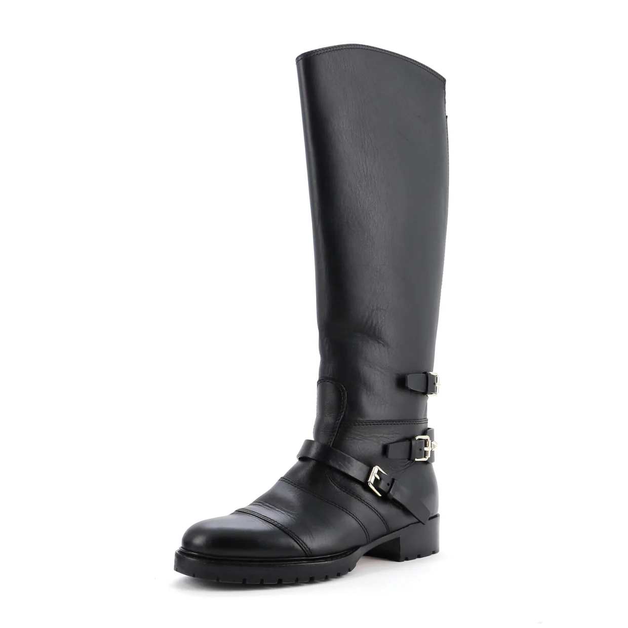 Women's Rockstud Buckle Knee High Boots Leather - Deep Luxury