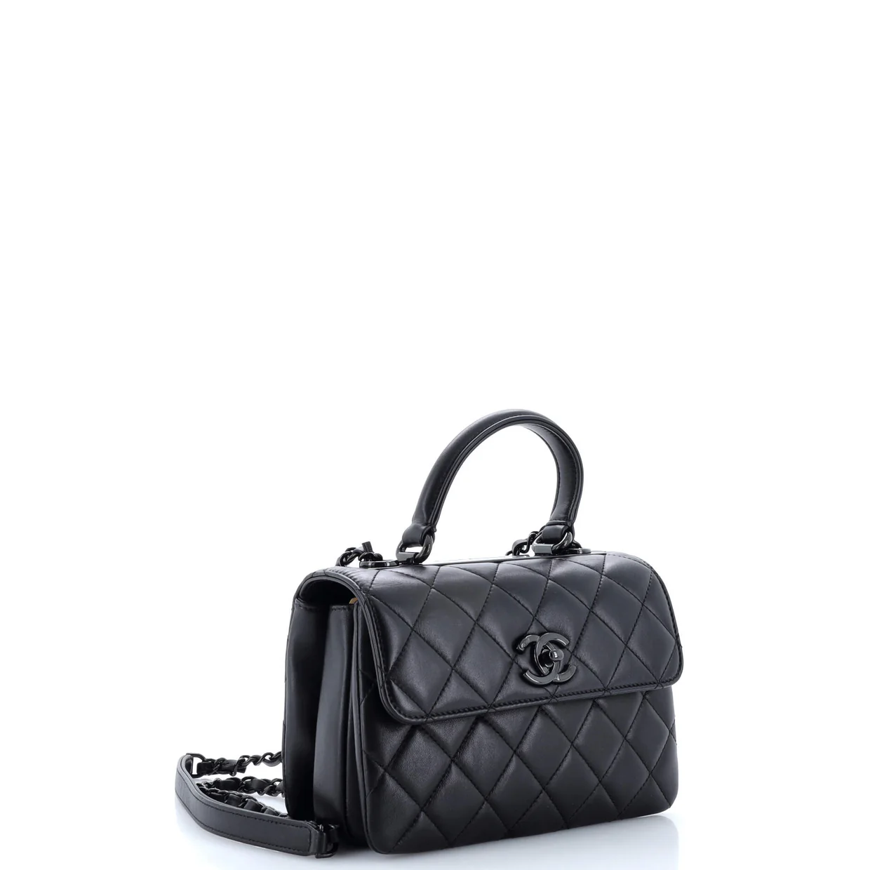 So Black Trendy CC Top Handle Bag Quilted Lambskin Small - Deep Luxury