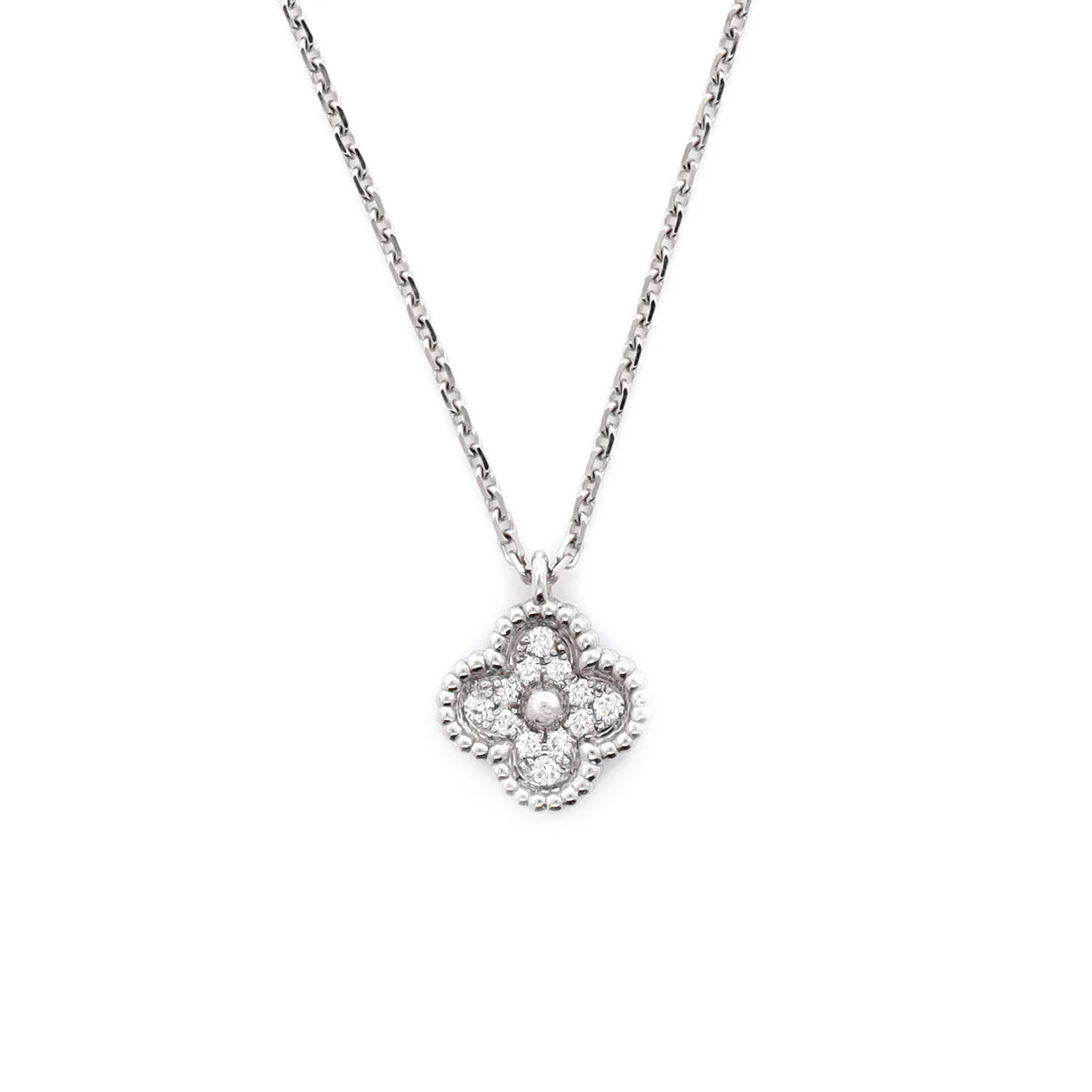 Sweet Alhambra Pendant Necklace 18K White Gold with Diamonds - Deep Luxury