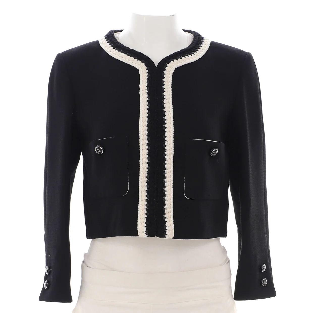 Women's Braid Trim Two Pocket Collarless Jacket Silk - Deep Luxury