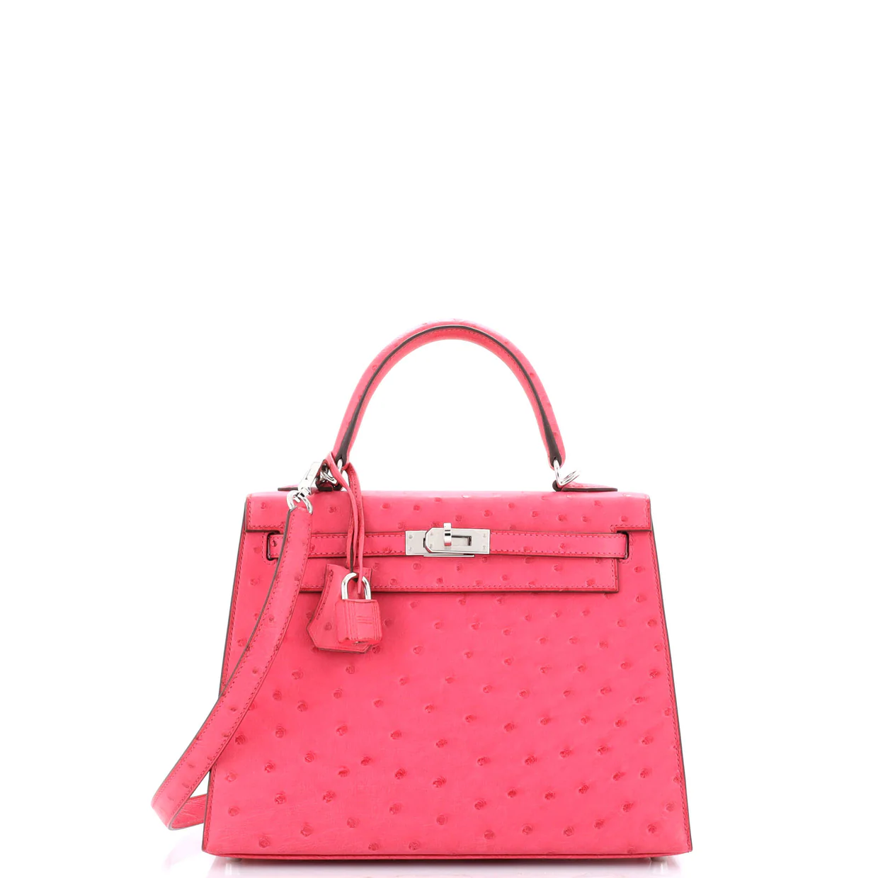 Kelly Handbag Rose Tyrien Ostrich with Palladium Hardware 25 - Deep Luxury