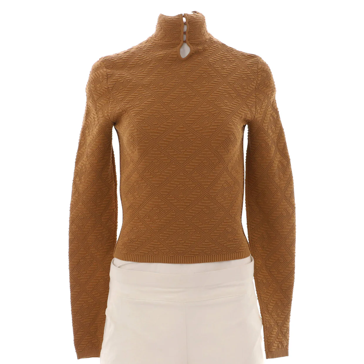 Women's High Neck Cropped Sweater Diagonal Zucca Viscose Blend - Deep Luxury
