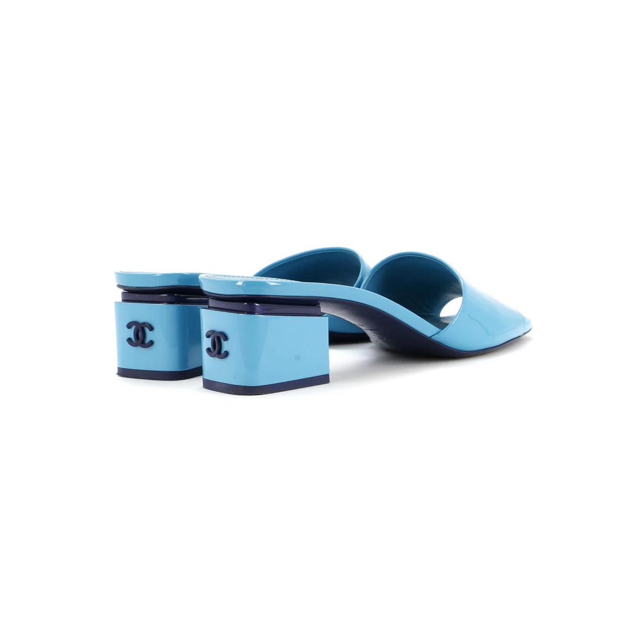 Women's CC Block Heeled Mule Sandals Patent - Deep Luxury