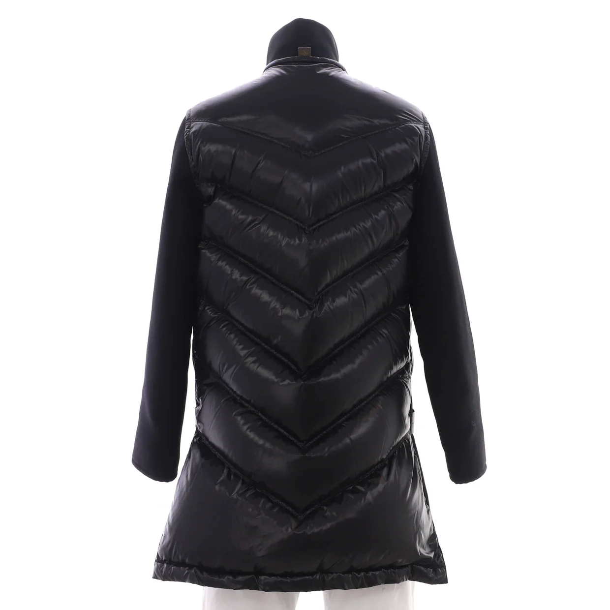 Women's Long Zip Coat Quilted Nylon and Wool Blend with Down - Deep Luxury