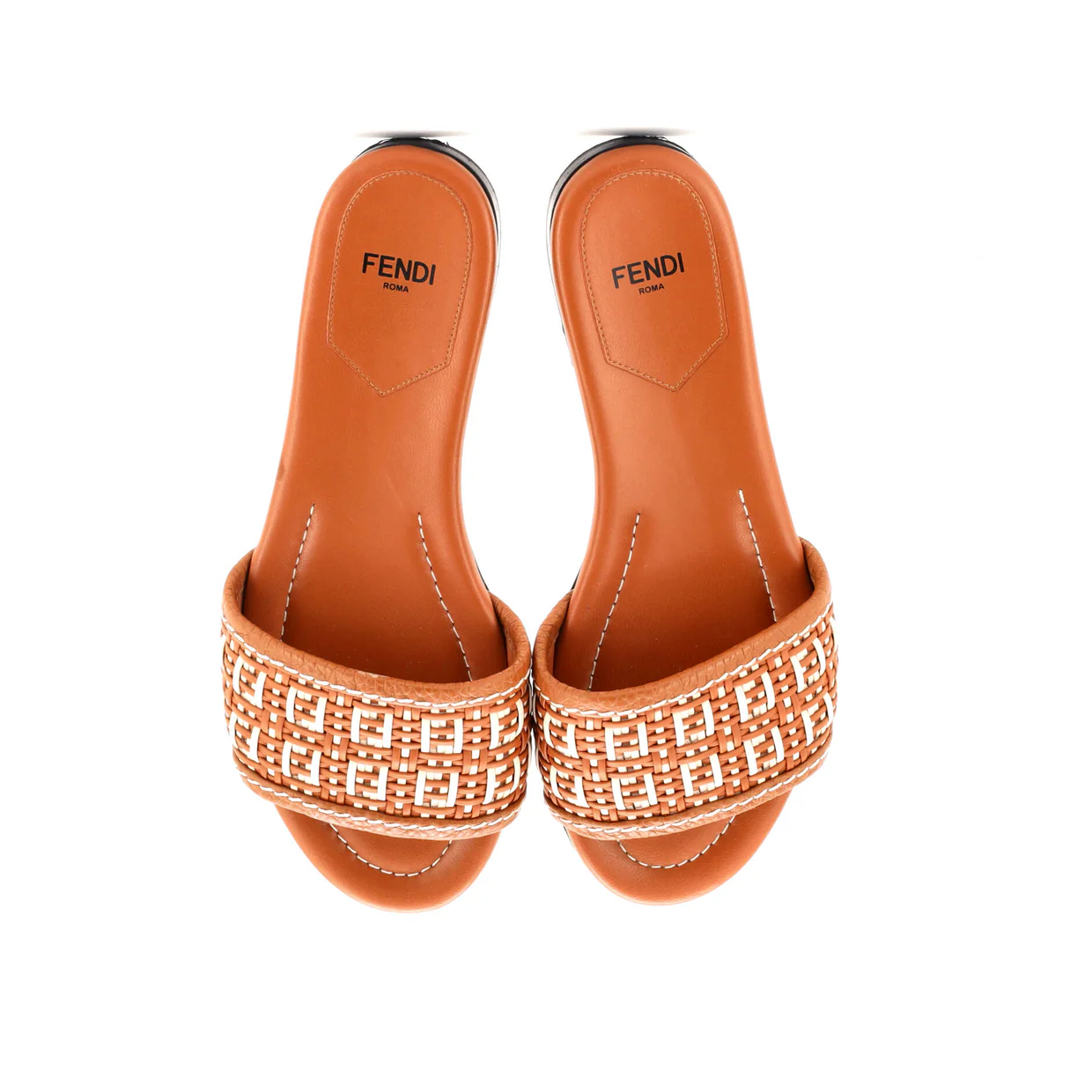 Women's FF Flat Mule Sandals Woven Leather - Deep Luxury