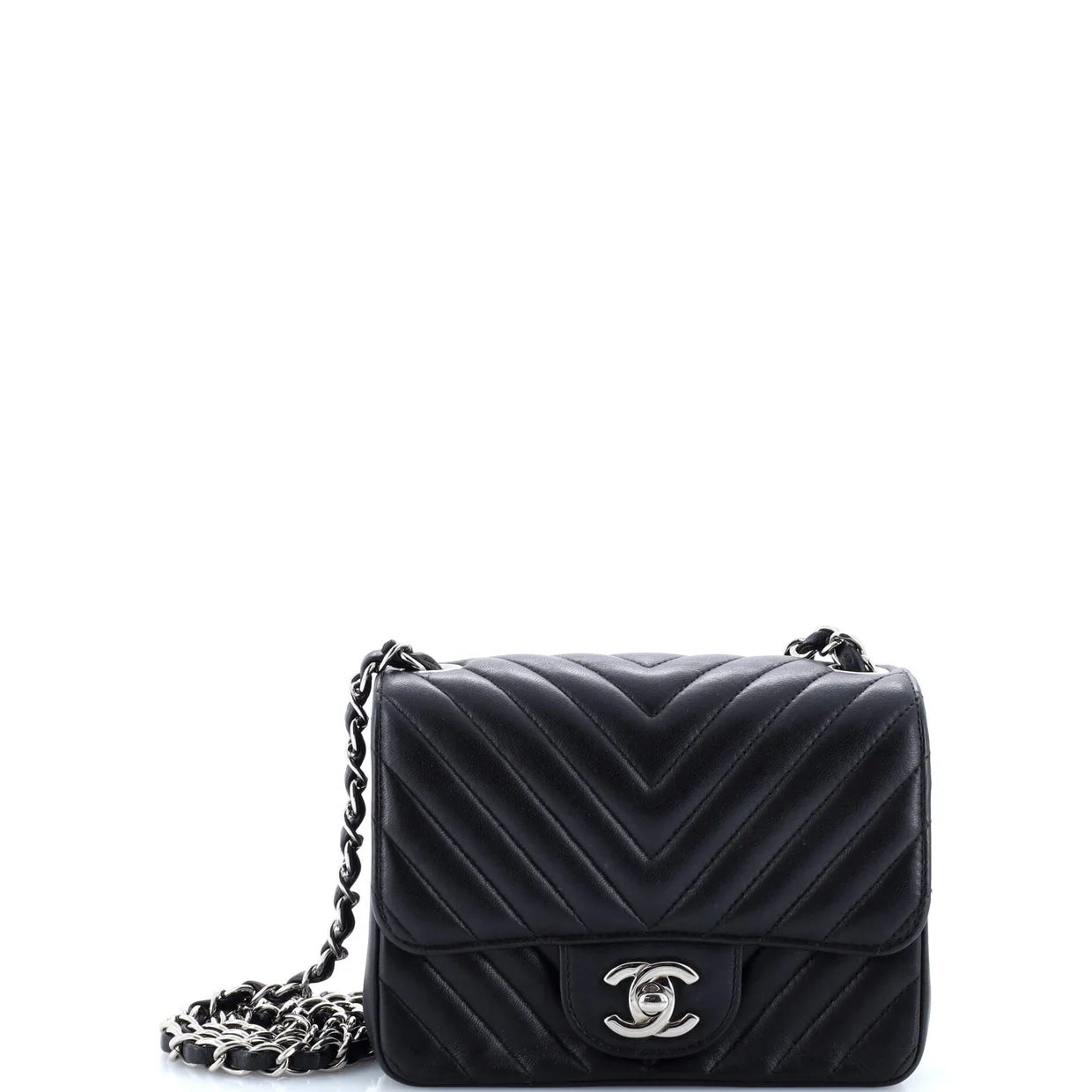 Square Classic Single Flap Bag Chevron Lambskin Mini - Deep Luxury