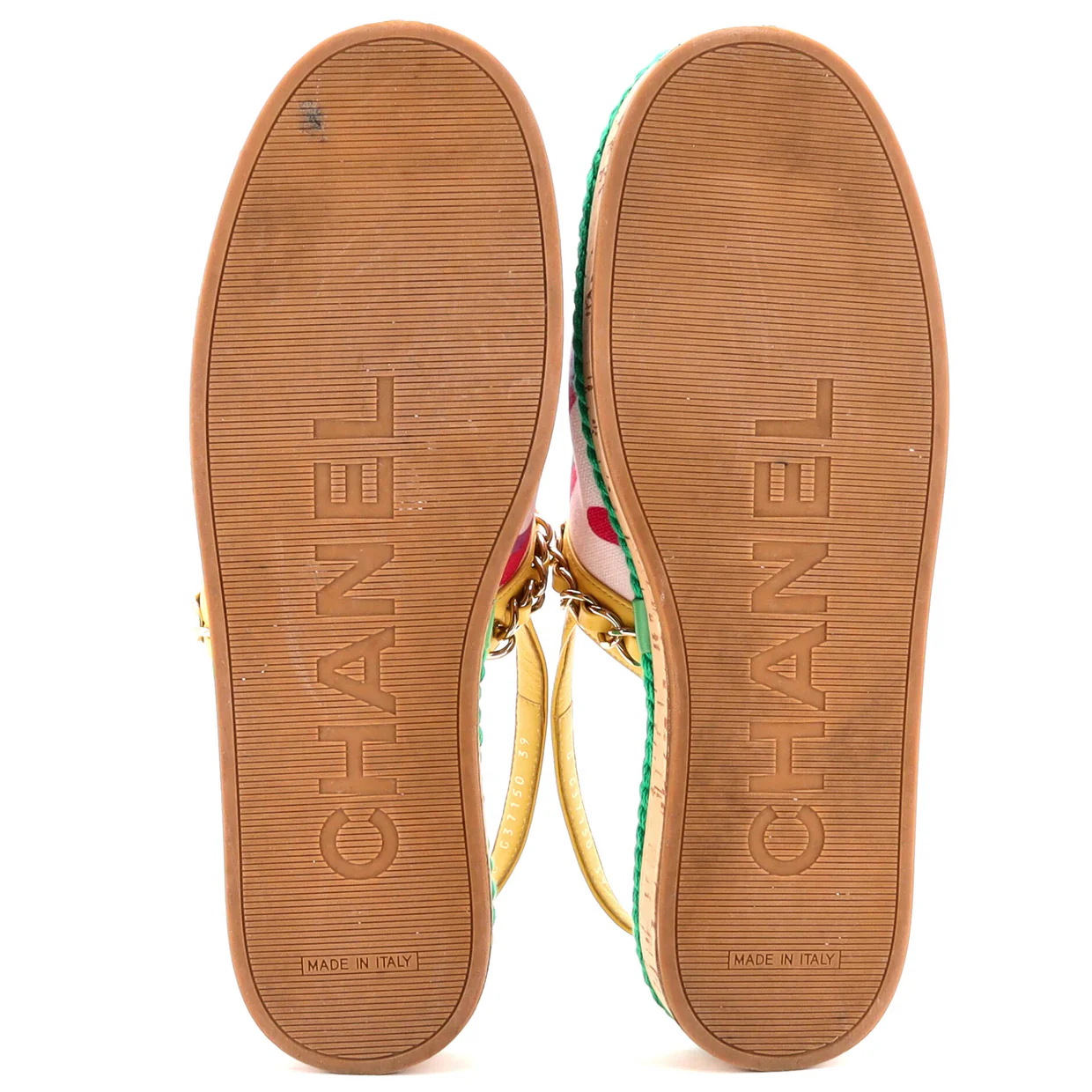 Women's Cap Toe CC Chain Slingback Mules Printed Cotton and Leather with Cork - Deep Luxury