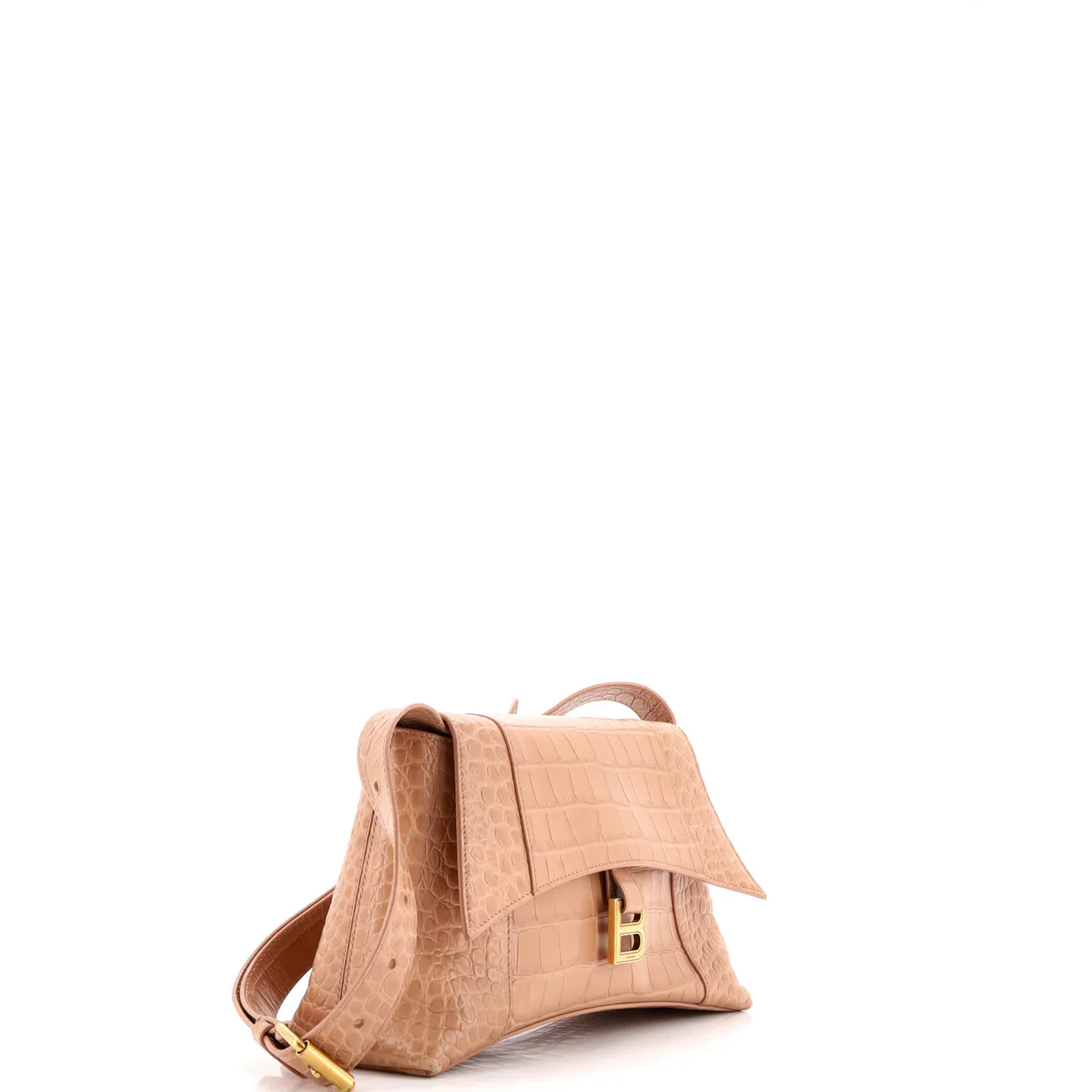 Downtown Soft Hourglass Shoulder Bag Crocodile Embossed Leather Small - Deep Luxury