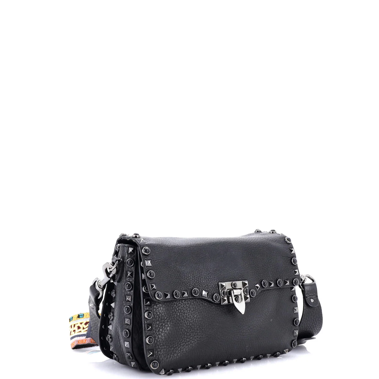 Rolling Rockstud Crossbody Bag Leather with Cabochons Medium - Deep Luxury
