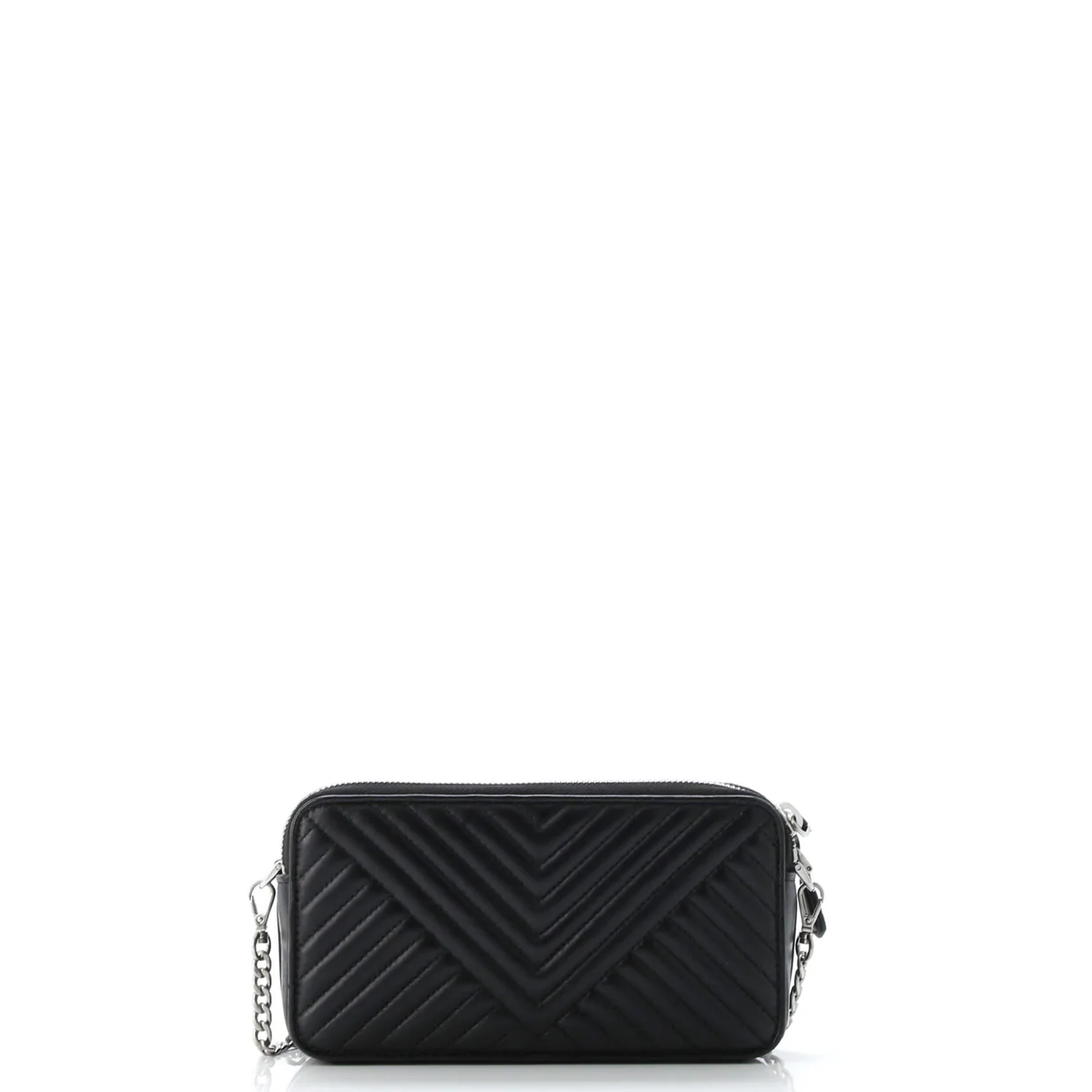 Double Zip Wallet on Chain Crossbody Chevron Leather Mini - Deep Luxury