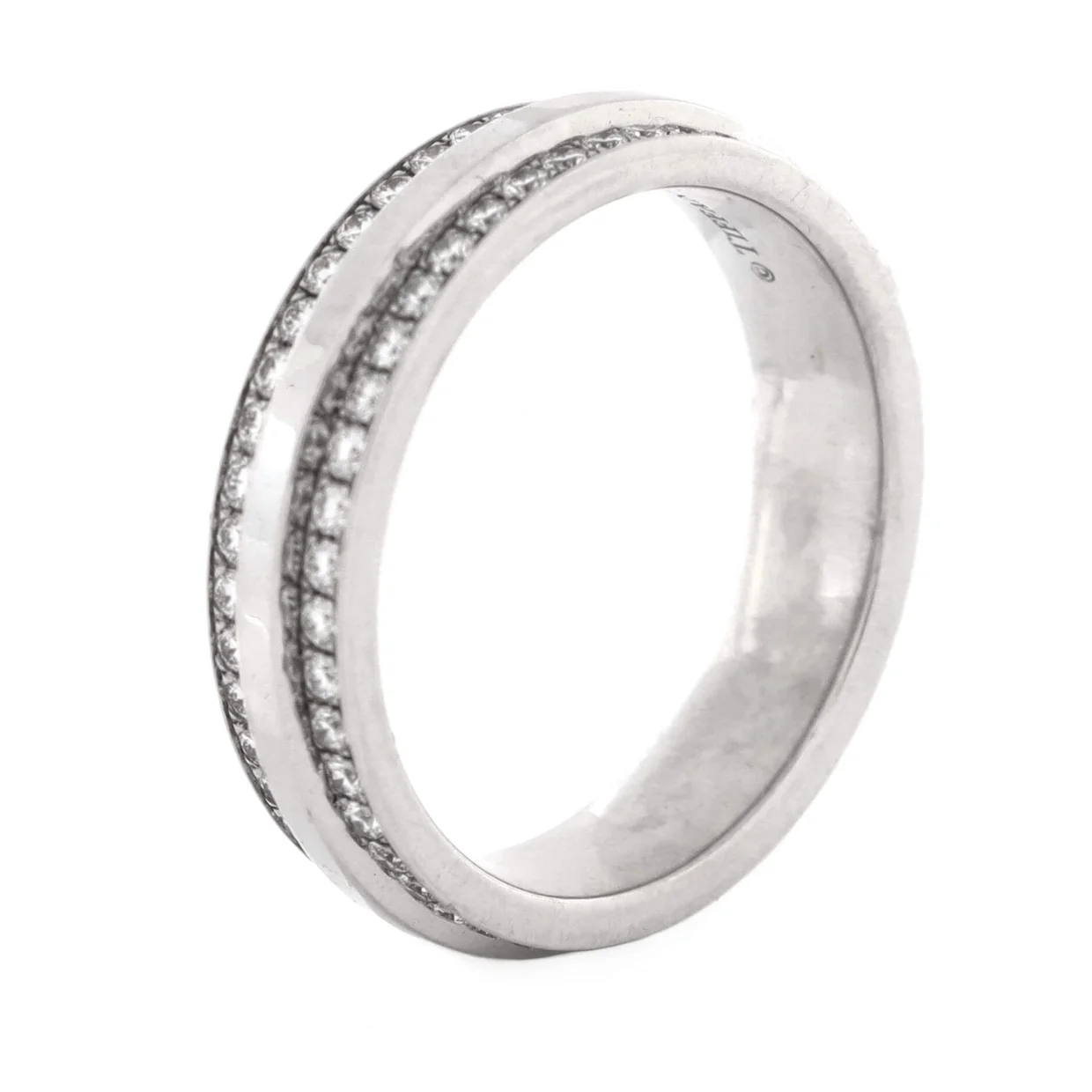T Two Ring 18K White Gold with Pave Diamonds Narrow - Deep Luxury