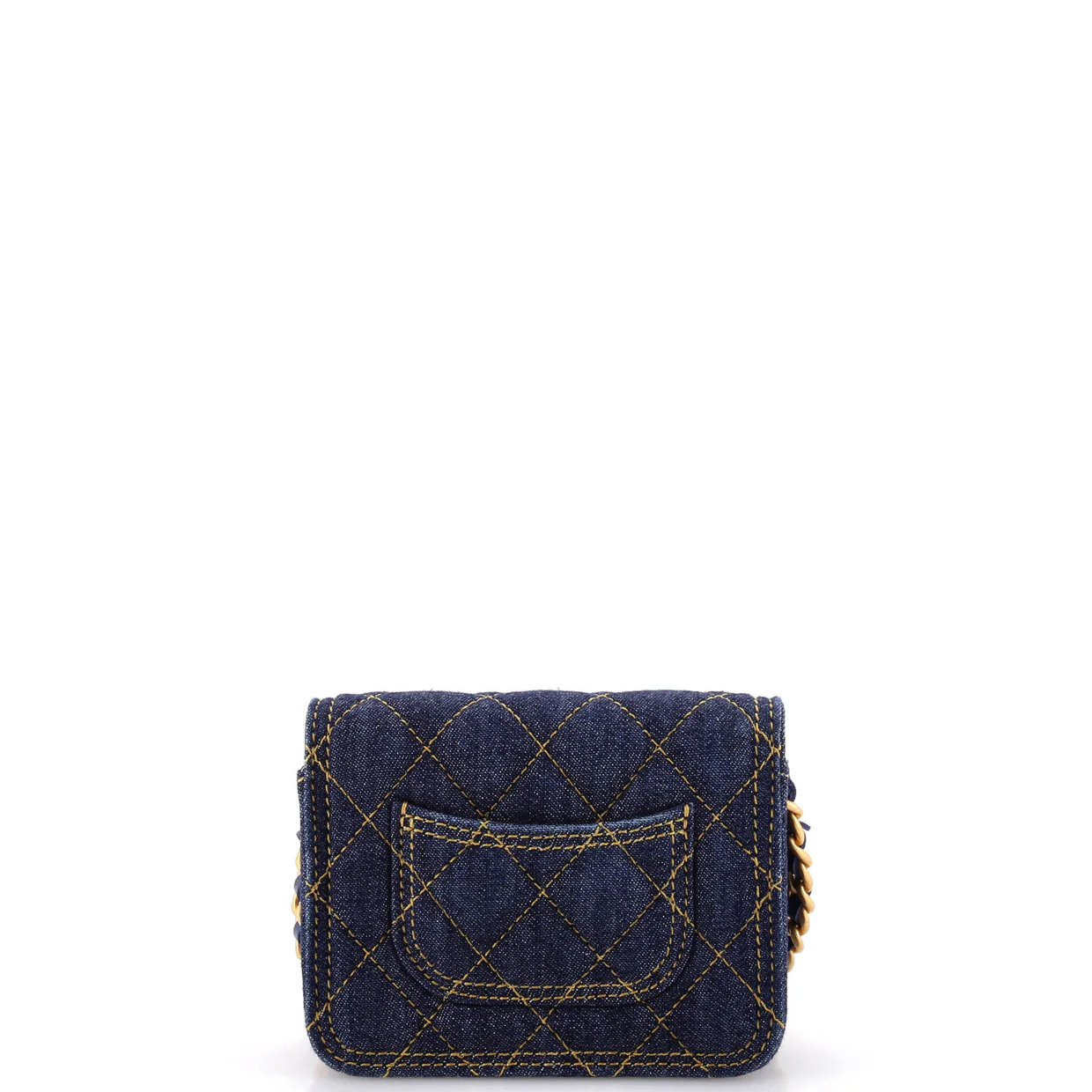 Double You CC Flap Clutch with Chain Quilted Denim - Deep Luxury
