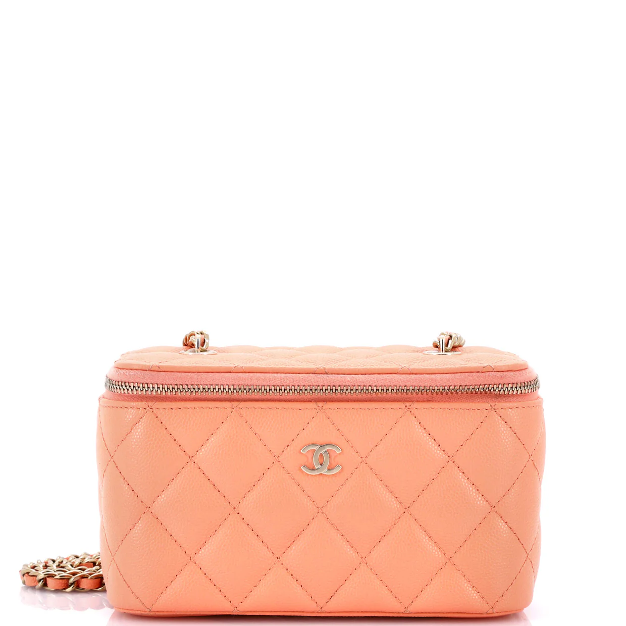 Classic Vanity Case with Chain Quilted Caviar Small - Deep Luxury