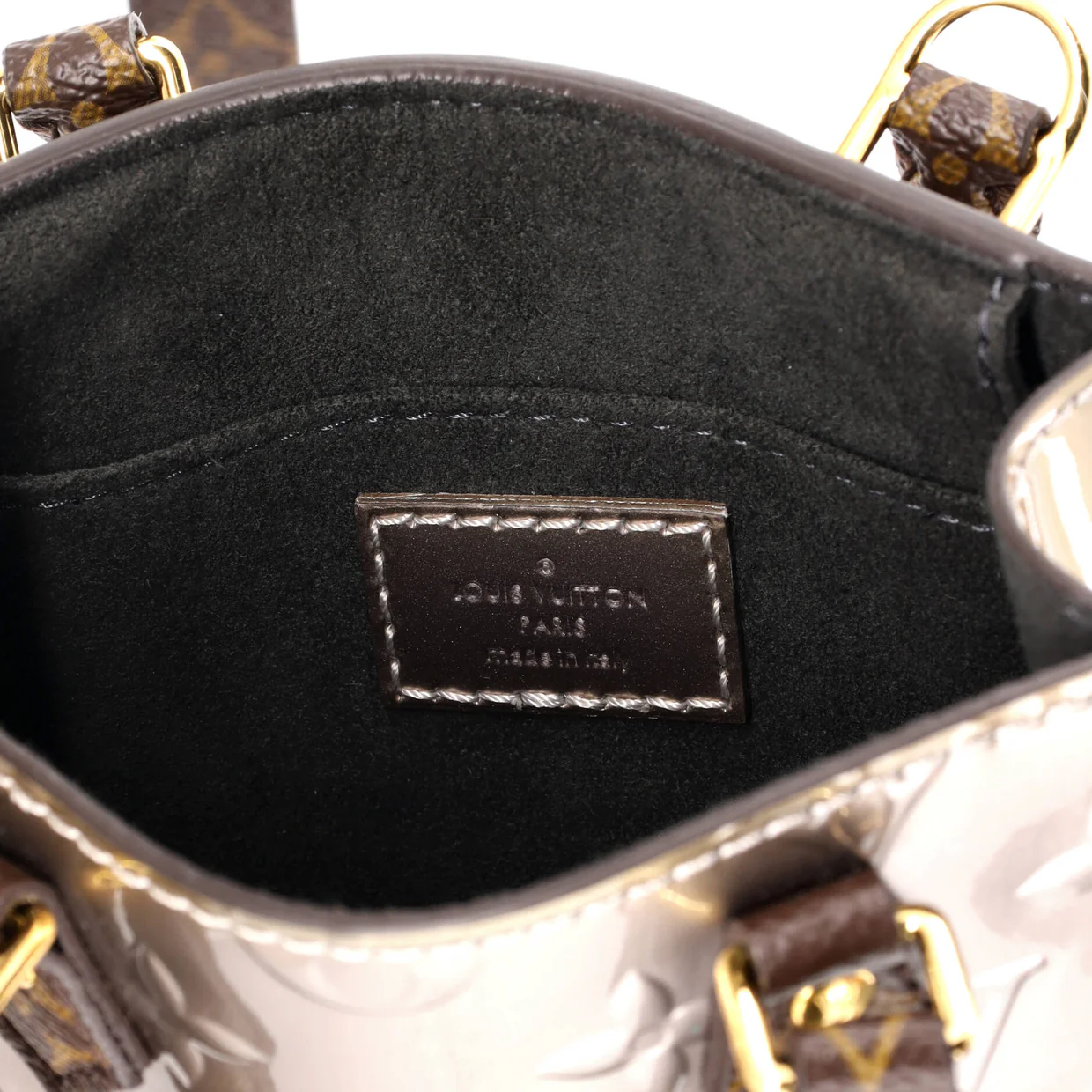 Petit Sac Plat Bag Monogram Vernis with Monogram Canvas - Deep Luxury