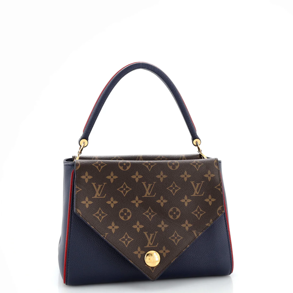 Double V Handbag Calfskin with Monogram Canvas - Deep Luxury