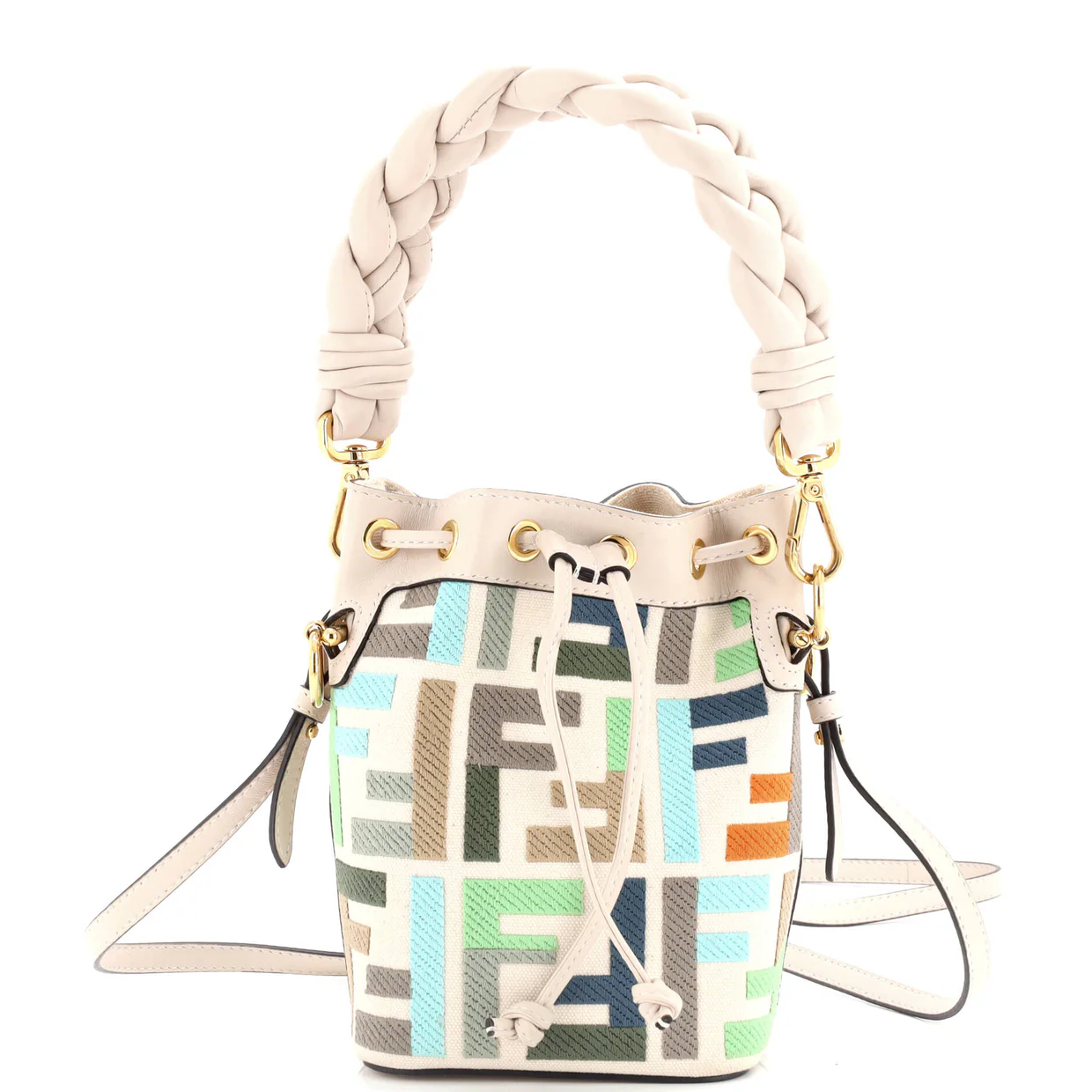 Woven Handle Mon Tresor Bucket Bag Zucca Embroidered Canvas Mini - Deep Luxury