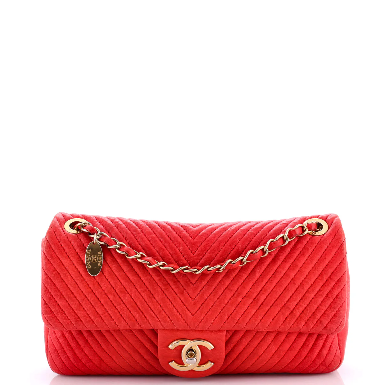 Medallion Charm Flap Bag Chevron Wrinkled Lambskin Medium - Deep Luxury