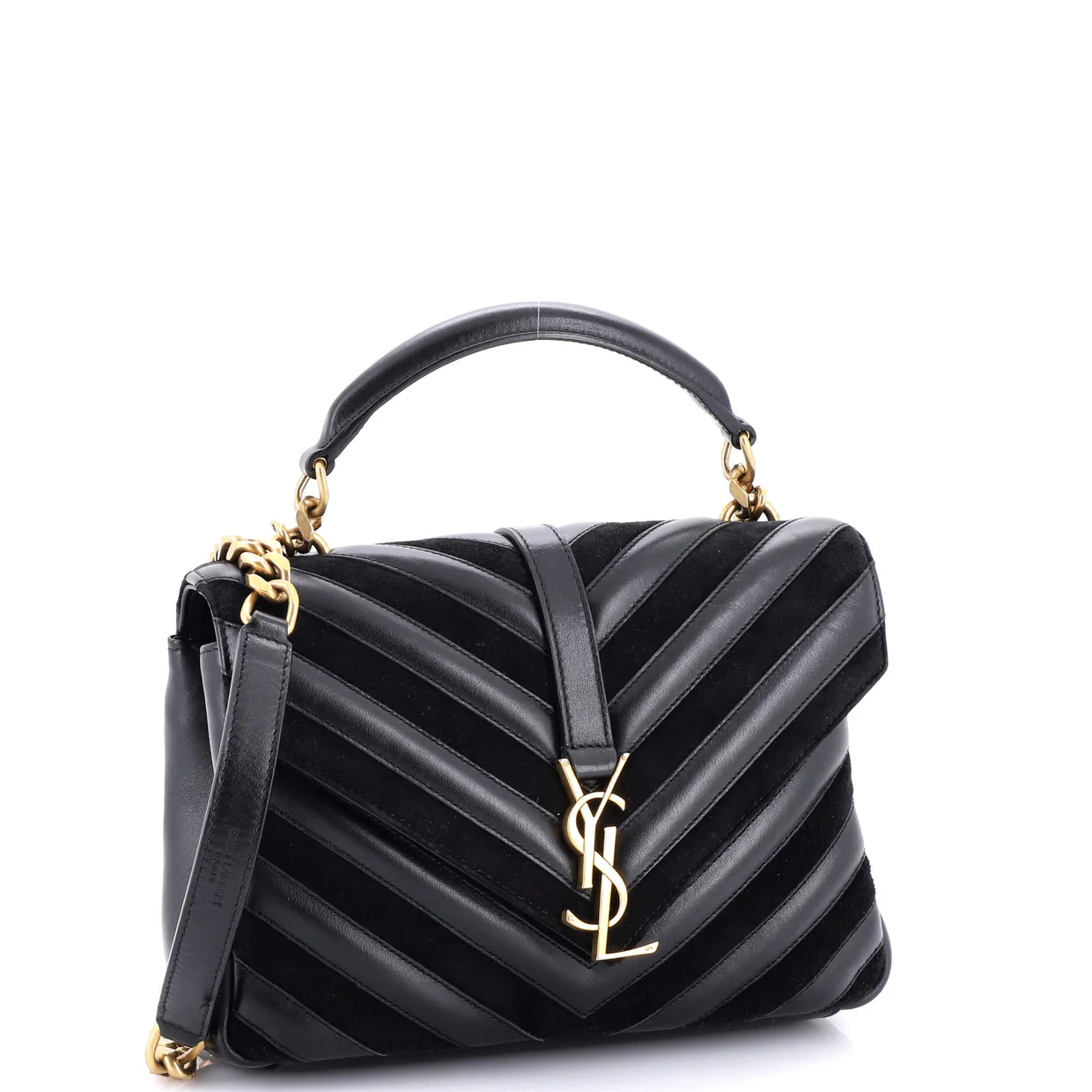 Classic Monogram College Bag Matelasse Chevron Leather and Suede Medium - Deep Luxury