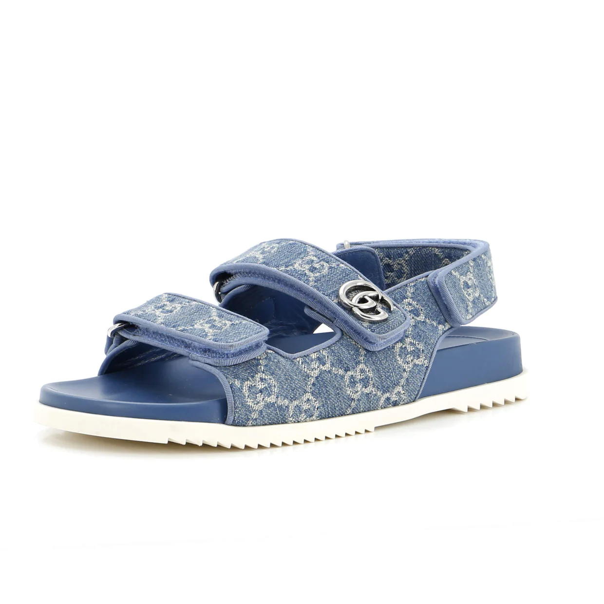 Women's GG Velcro Flat Sandals GG Denim - Deep Luxury