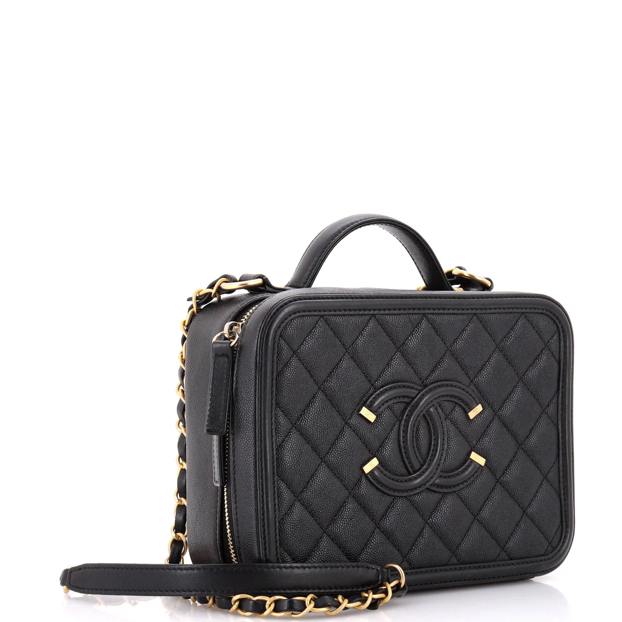 Filigree Vanity Case Quilted Caviar Medium - Deep Luxury