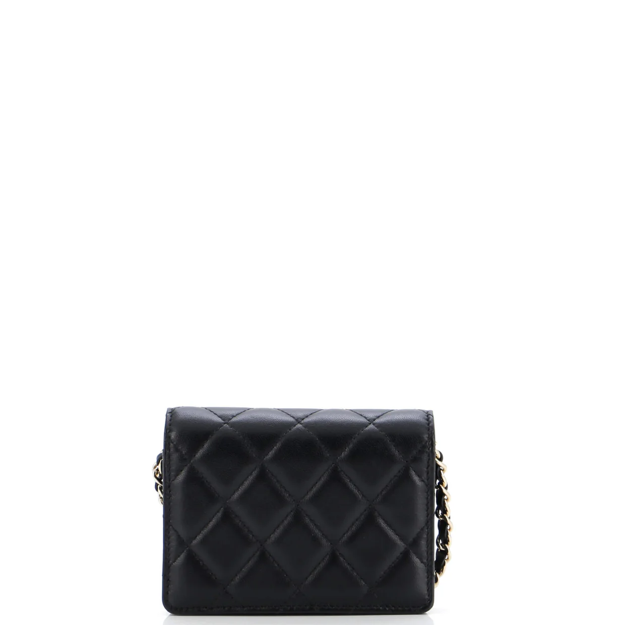 Camellia Bow Flap Card Holder with Chain Quilted Lambskin - Deep Luxury