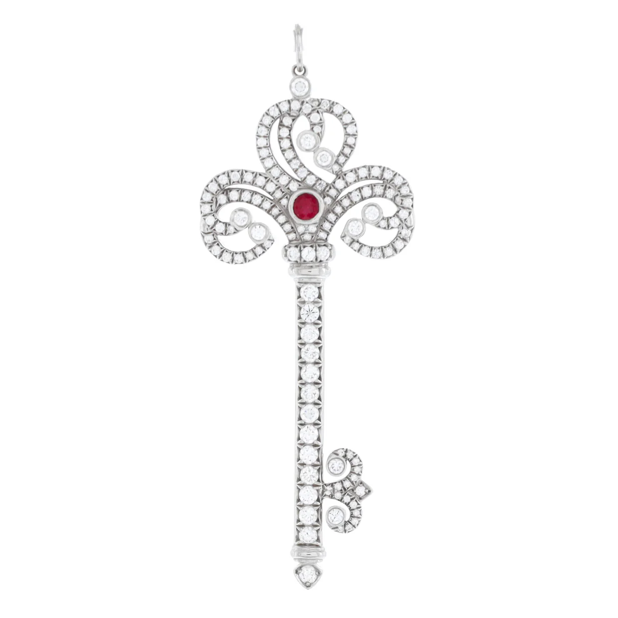 Enchant Key Pendant Pendant u0026 Charms Platinum with Pave Diamonds and Ruby Large - Deep Luxury