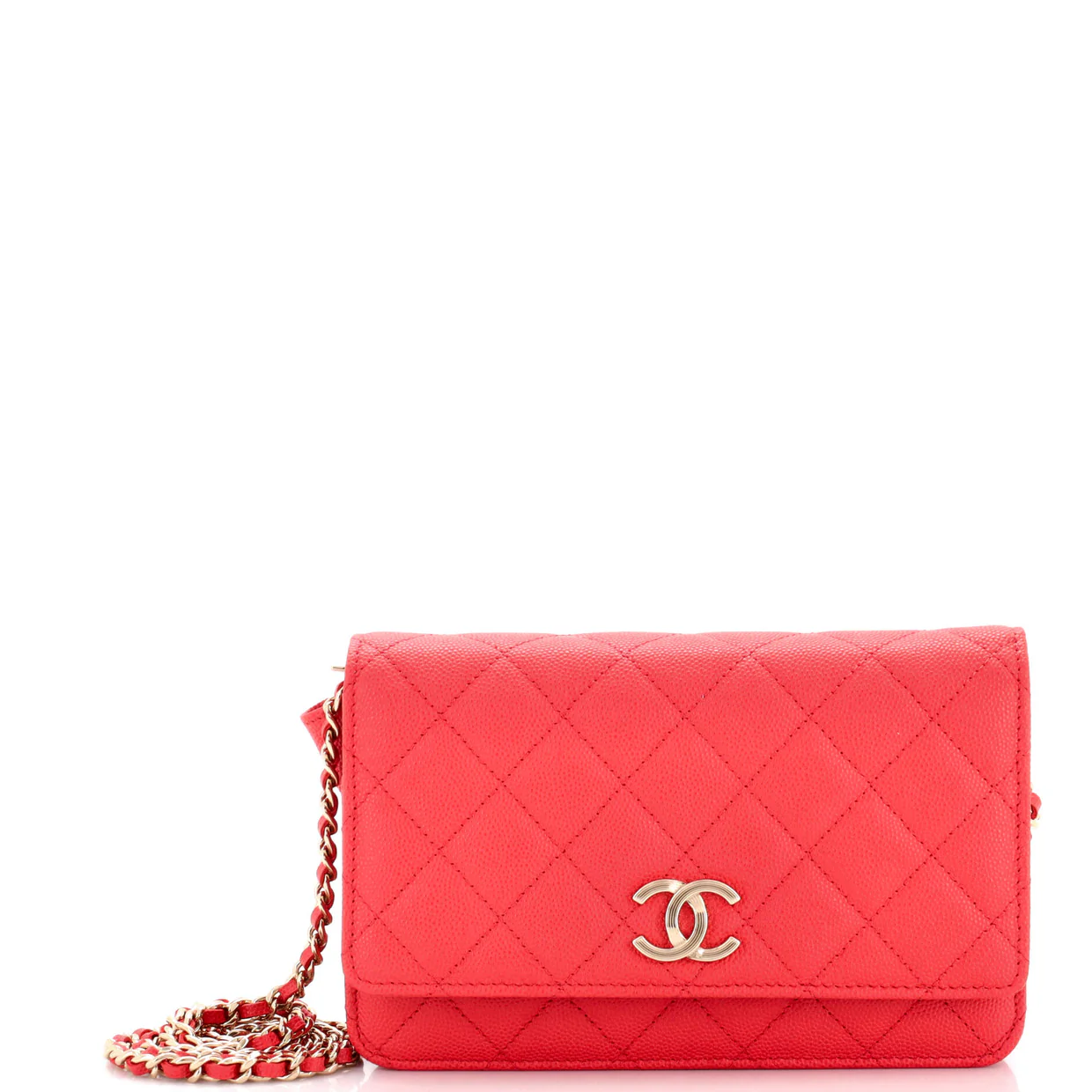 Textured CC Wallet on Chain Quilted Caviar - Deep Luxury