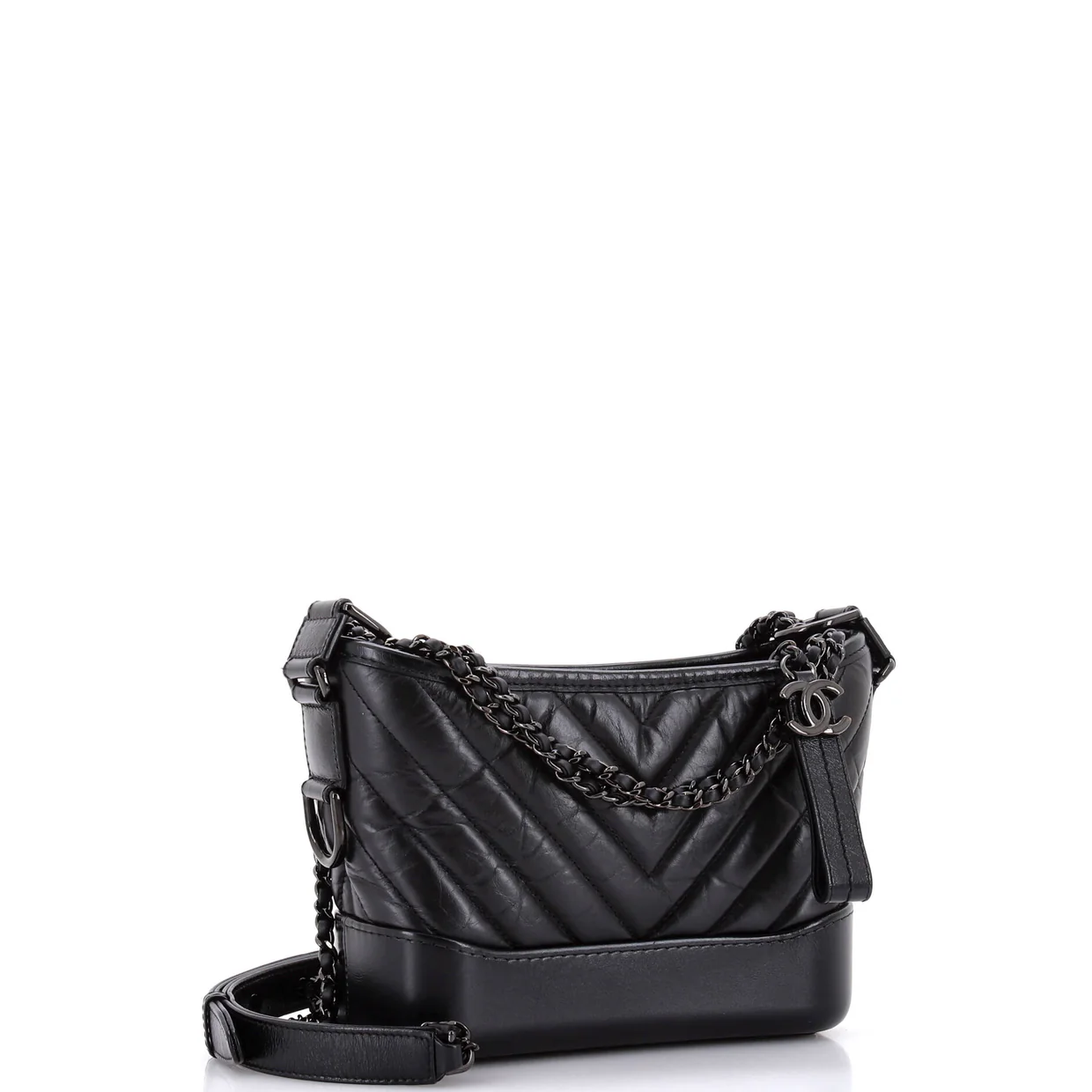 So Black Gabrielle Hobo Chevron Aged Calfskin Small - Deep Luxury