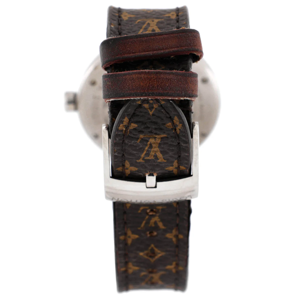 Tambour Quartz Watch Stainless Steel and Monogram Canvas 28 - Deep Luxury